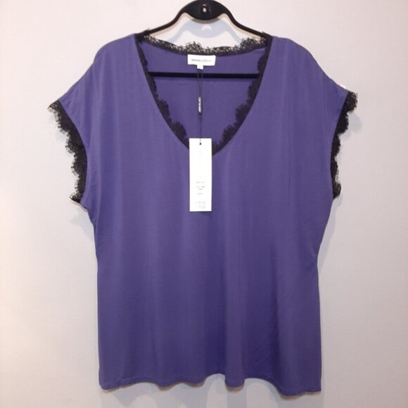 NEW Anna Scholz Royal Purple Tunic Top Short Dolman Sleeve Vneck Lace Blouse - Picture 10 of 10